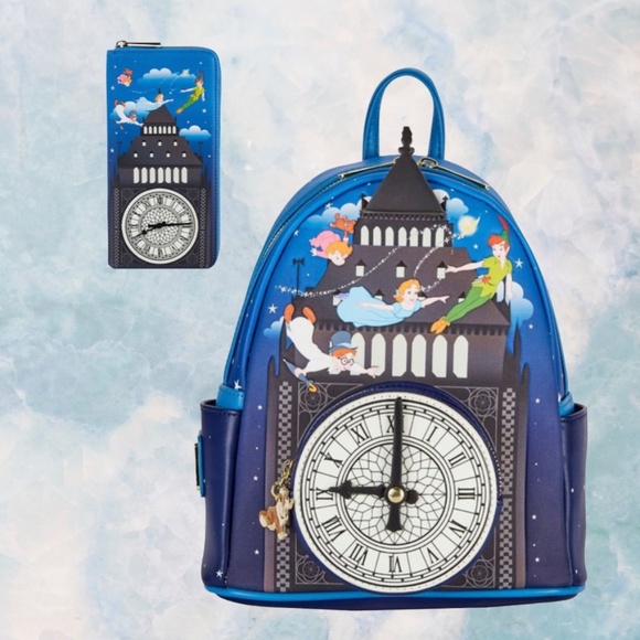 Loungefly Handbags - Loungefly Disney Peter Pan Clock Mini Backpack and Wallet
